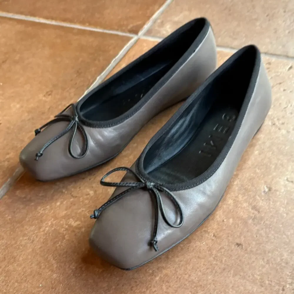 M.Gemi The Danza Taupe Leather Square Toe Mini Wedge Ballet Flat EU 36.6/US 6